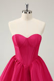 Fuchsia A Line Sweetheart Corset Satin Cute Prom Dress