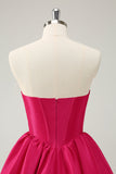 Fuchsia A Line Sweetheart Corset Satin Cute Prom Dress