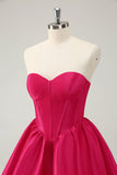 Fuchsia A Line Sweetheart Corset Satin Cute Prom Dress