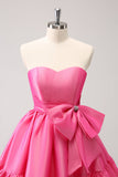 Fuchsia A-Line Strapless Ruffle Short Prom Dress with Bow