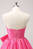 Fuchsia A-Line Strapless Ruffle Short Prom Dress with Bow