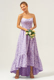 Blue Floral Strapless A-Line High Low Printed Bridesmaid Dress