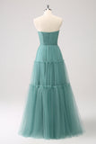 Eucalyptus Strapless Corset Tulle A-Line Tiered Bridesmaid Dress