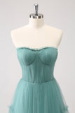 Eucalyptus Strapless Corset Tulle A-Line Bridesmaid Dress