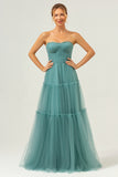 Eucalyptus Strapless Corset Tulle A-Line Tiered Bridesmaid Dress