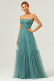 Eucalyptus Strapless Corset Tulle A-Line Tiered Bridesmaid Dress