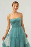 Eucalyptus Strapless Corset Tulle A-Line Tiered Bridesmaid Dress