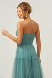 Eucalyptus Strapless Corset Tulle A-Line Tiered Bridesmaid Dress