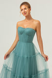 Eucalyptus Strapless Corset Tulle A-Line Tiered Bridesmaid Dress