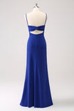 Glitter Dark Blue Spaghetti Straps Twist Front Wedding Guest Dress with Slit