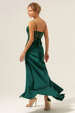 Dark Green Corset Mermaid Spaghetti Straps Satin Bridesmaid Dress with Sequins