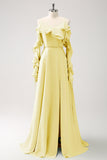 Light Green Cold Shoulder A-Line Chiffon Long Bridesmaid Dress with Ruffles