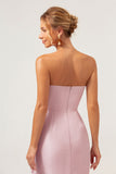 Pink Strapless Ruffled High Low Bodycon Bridesmaid Dress