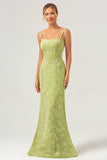 Green Spaghetti Straps Embroidery Mermaid Bridesmaid Dress