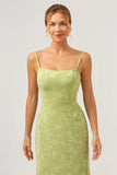 Green Spaghetti Straps Embroidery Mermaid Bridesmaid Dress