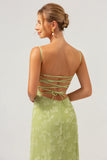 Green Spaghetti Straps Embroidery Mermaid Bridesmaid Dress