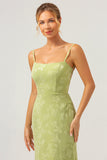 Green Spaghetti Straps Embroidery Mermaid Bridesmaid Dress