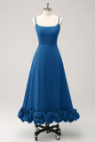 Peacock Spaghetti Straps A Line Bridesmaid Dress