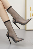 Sparkly Black Pointed Toe Net Stiletto High Heels