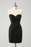 Sparkly Black Strapless Bodycon Mini Prom Dress with Beading