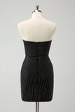 Sparkly Black Strapless Bodycon Mini Prom Dress with Beading