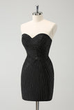 Sparkly Black Strapless Bodycon Mini Prom Dress with Beading