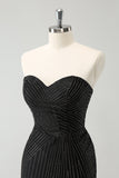 Sparkly Black Strapless Bodycon Mini Prom Dress with Beading