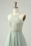 Dusty Green Halter Sequins A Line Short Prom Dress