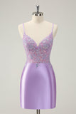 Sparkly Bodycon Lilac Spaghetti Straps Prom Dress with Sequins