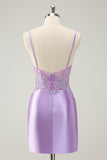 Sparkly Bodycon Lilac Spaghetti Straps Prom Dress with Sequins