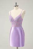 Sparkly Bodycon Lilac Spaghetti Straps Prom Dress with Sequins