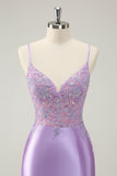 Sparkly Bodycon Lilac Spaghetti Straps Prom Dress with Sequins