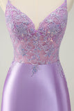 Sparkly Bodycon Lilac Spaghetti Straps Prom Dress with Sequins