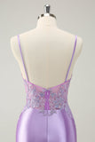 Sparkly Bodycon Lilac Spaghetti Straps Prom Dress with Sequins