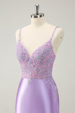 Sparkly Bodycon Lilac Spaghetti Straps Prom Dress with Sequins