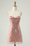 Sparkly Blush Spaghetti Straps Sequins A Line Short Prom Dress