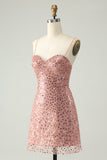 Sparkly Blush Spaghetti Straps Sequins A Line Short Prom Dress