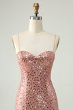 Sparkly Blush Spaghetti Straps Sequins A Line Short Prom Dress