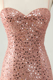 Sparkly Blush Spaghetti Straps Sequins A Line Short Prom Dress