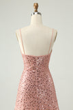 Sparkly Blush Spaghetti Straps Sequins A Line Short Prom Dress