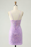 Sparkly Lilac Sequins Bodycon Mini Prom Dress with Slit