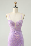 Sparkly Lilac Sequins Bodycon Mini Prom Dress with Slit