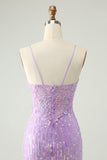 Sparkly Lilac Sequins Bodycon Mini Prom Dress with Slit