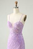 Sparkly Lilac Sequins Bodycon Mini Prom Dress with Slit