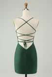 Glitter Dark Green Tight V Neck Beaded Prom Dress