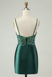 Sparkly Dark Green Tight V Neck Short Prom Dress with Sequins