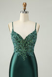 Glitter Dark Green Tight V Neck Short Prom Dress with Sequins