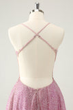 Dark Pink Spaghetti Straps A-Line Backless Short Prom Dress