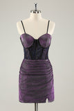 Dark Purple Spaghetti Straps Corset Bodycon Short Prom Dress