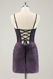 Dark Purple Spaghetti Straps Corset Bodycon Short Prom Dress